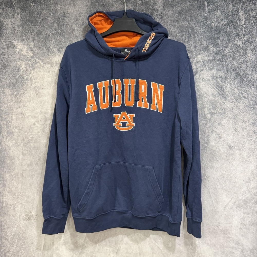 Colosseum Auburn Tigers Fleece Drawstring Hoodie Navy Orange Size L Graphic